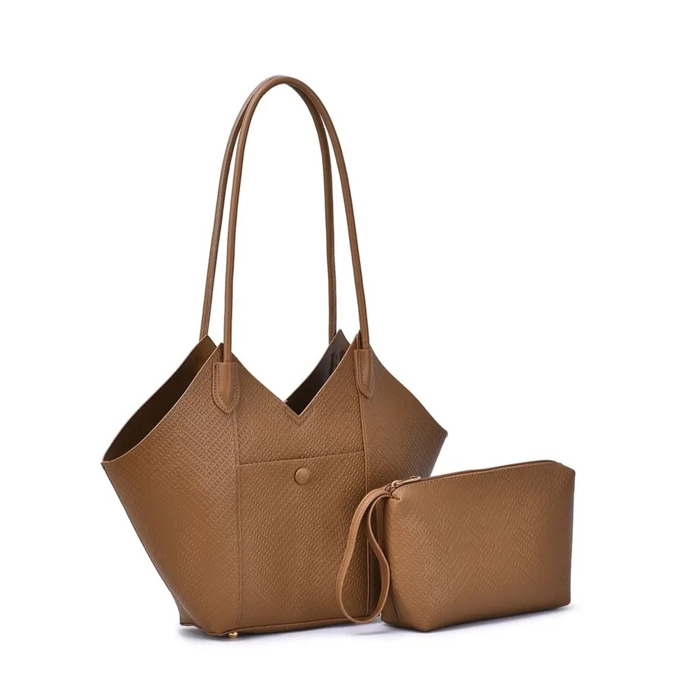 NWT Mellow World Winston Tote Bag Set In Latte Vegan Leather Dust Cover Inc